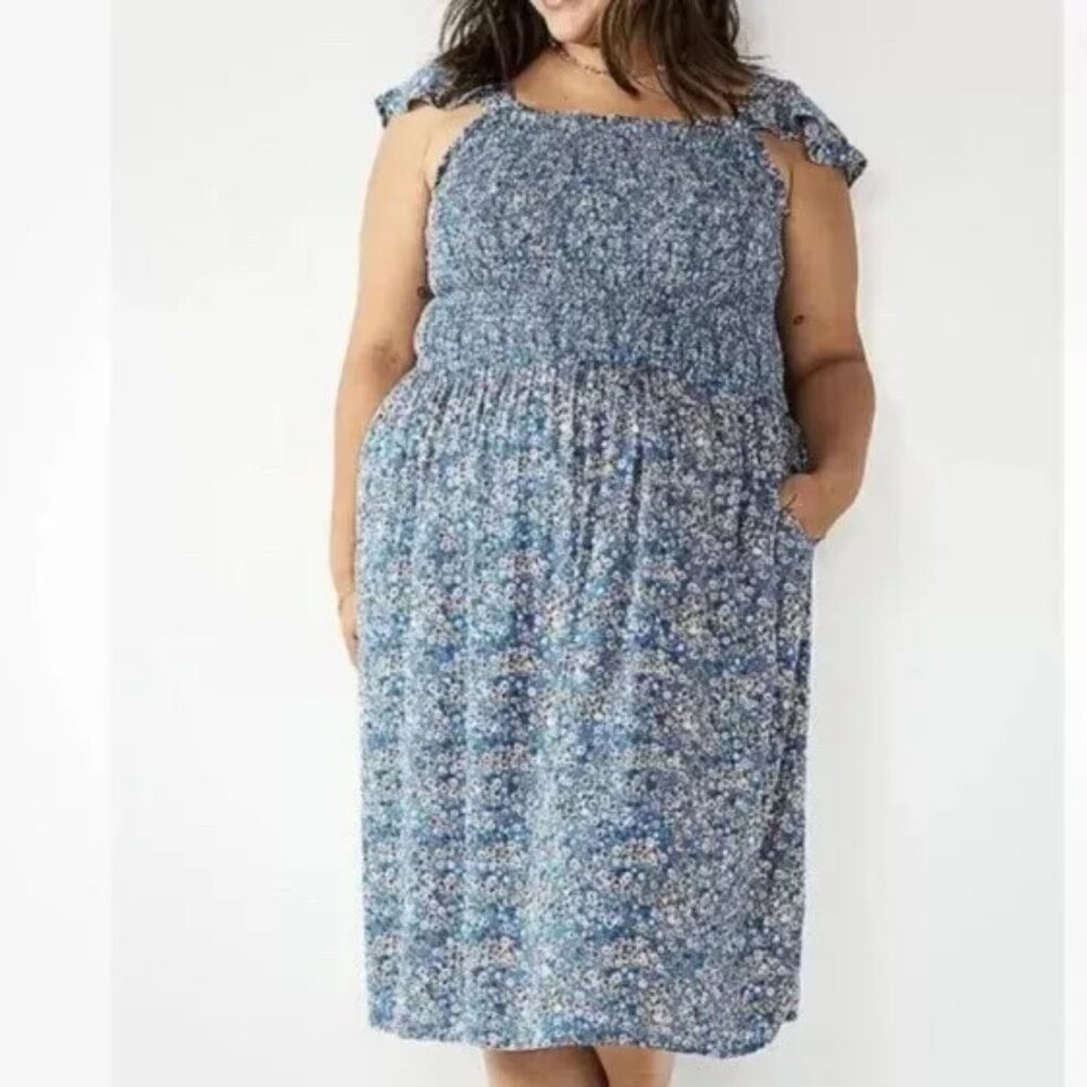Sonoma Blue White Floral Stretch Short Summer Dress Size 3X NWT